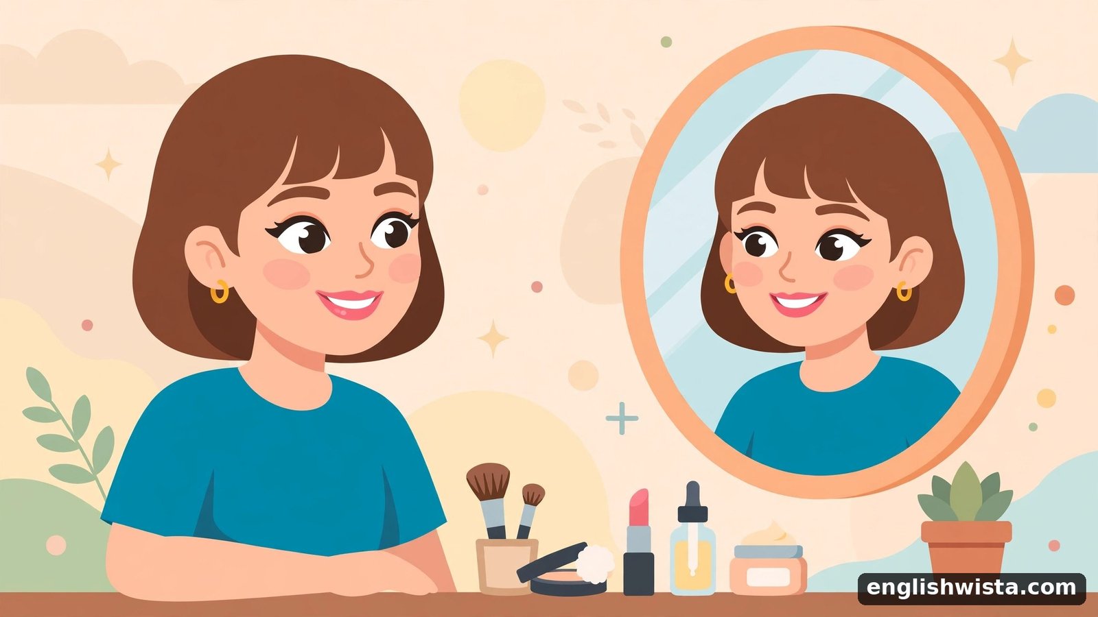 Person with perfect makeup at a mirror