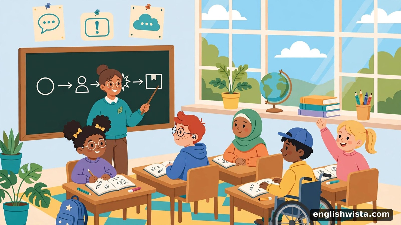 Classroom scene learning speak vs talk