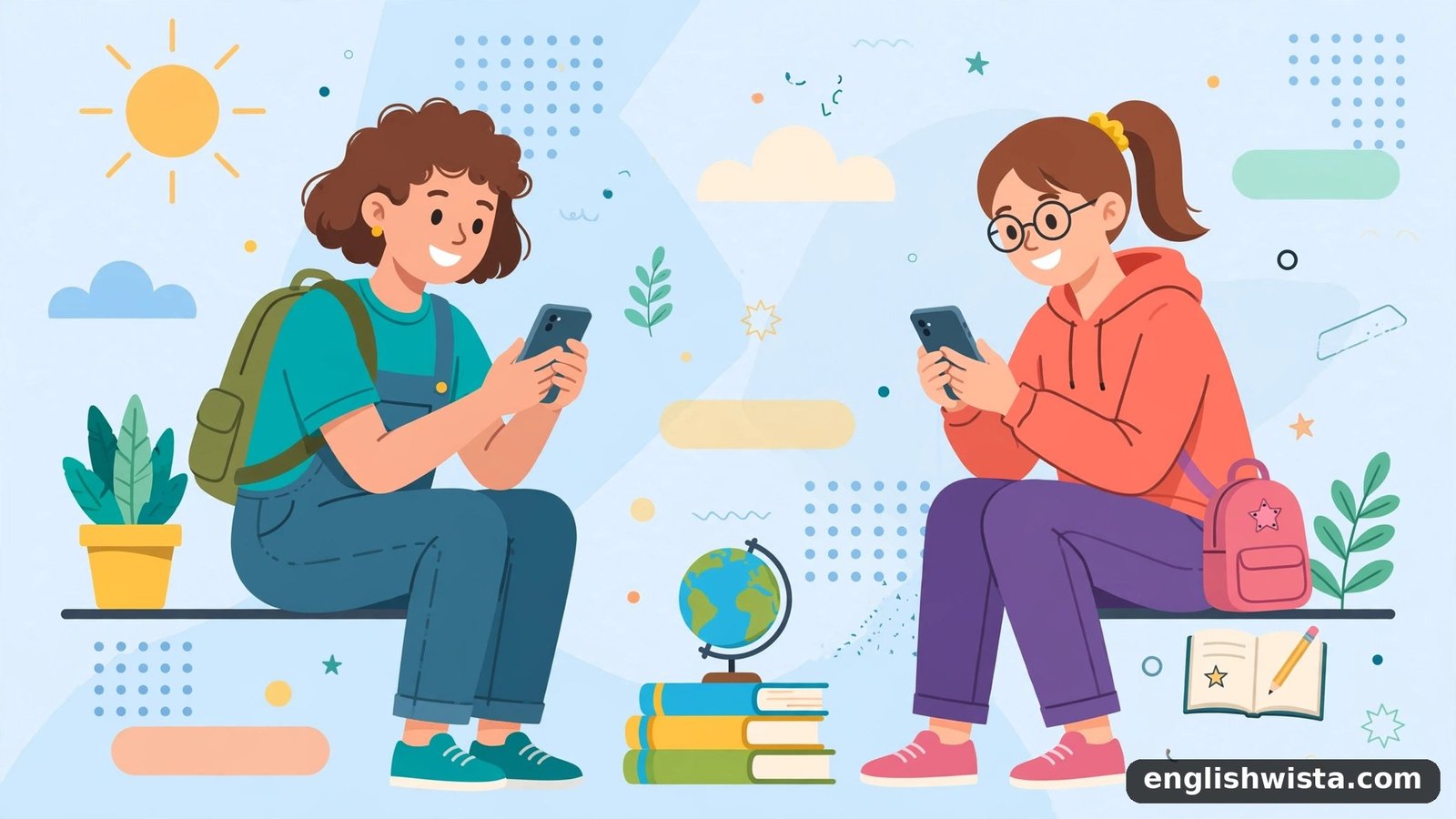 Friends texting illustration