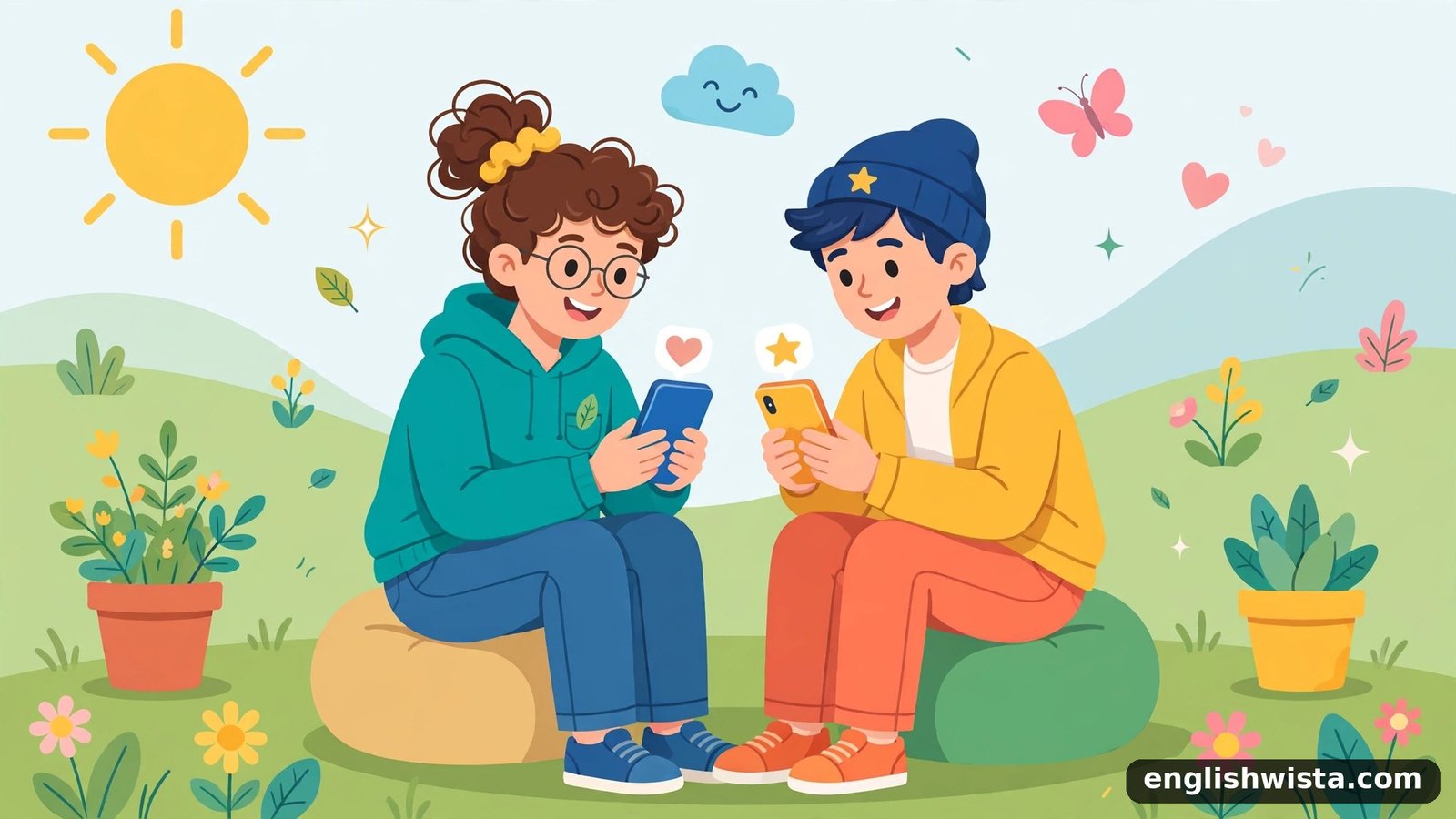 Friends texting illustration