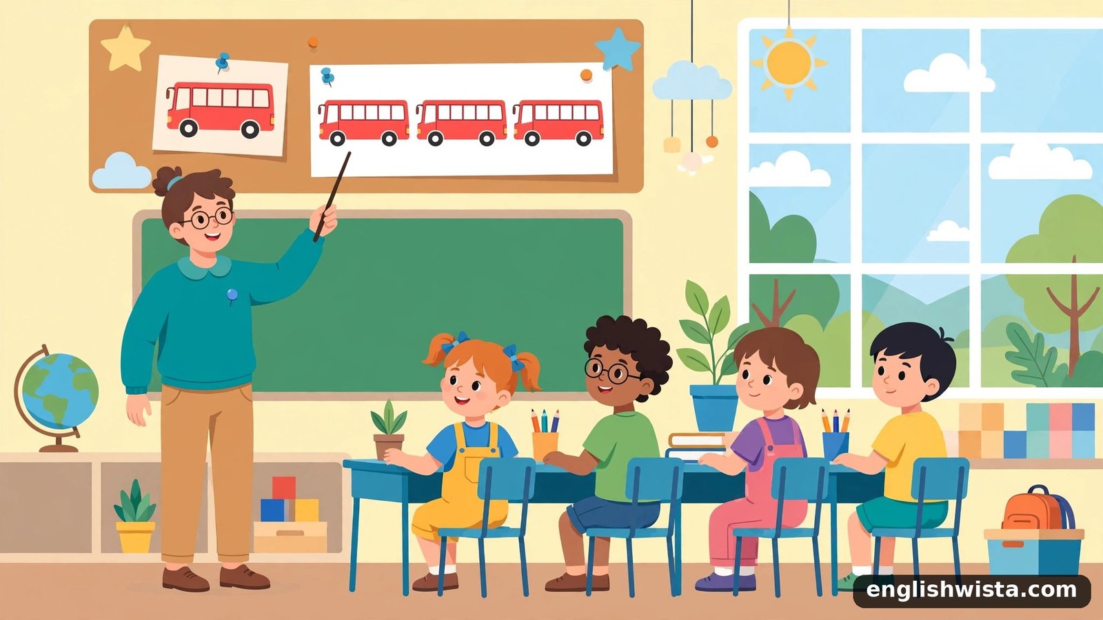 Classroom learning the plural of Bus