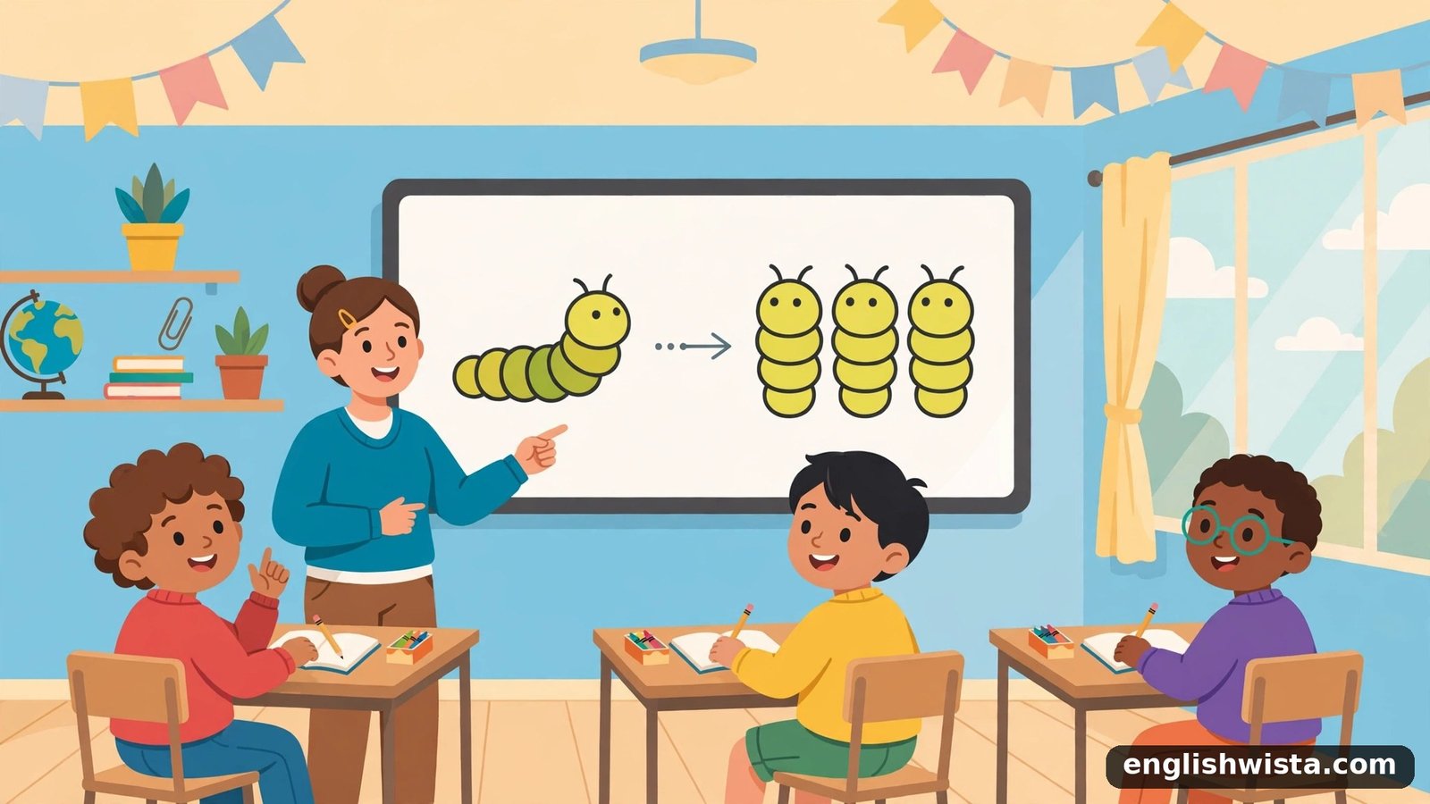 Classroom learning the plural of Larva