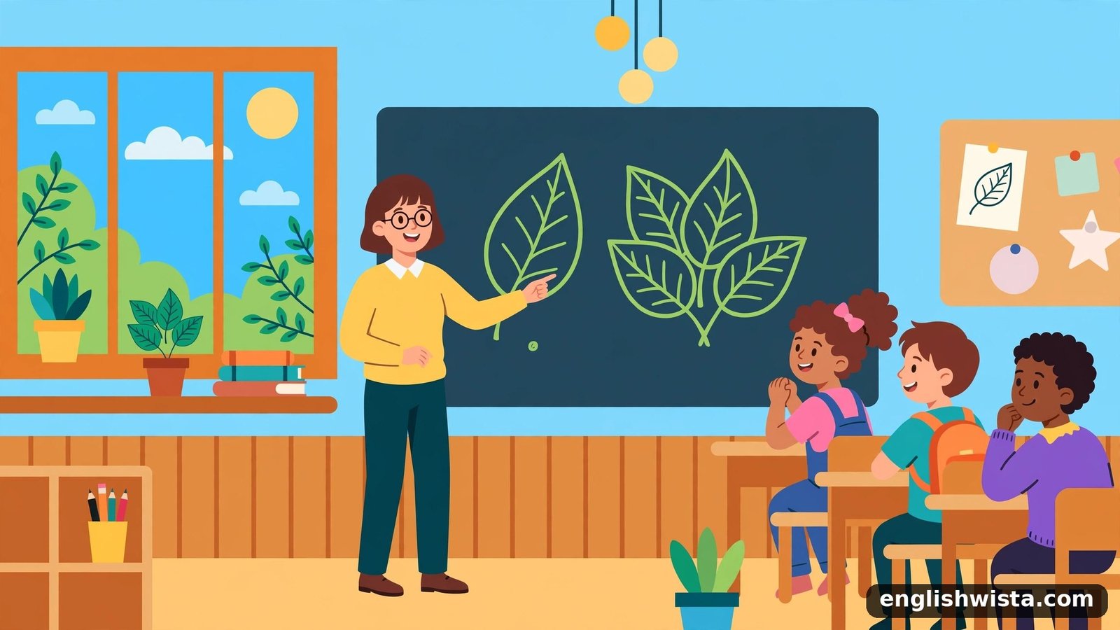 Classroom learning the plural of Leaf in English