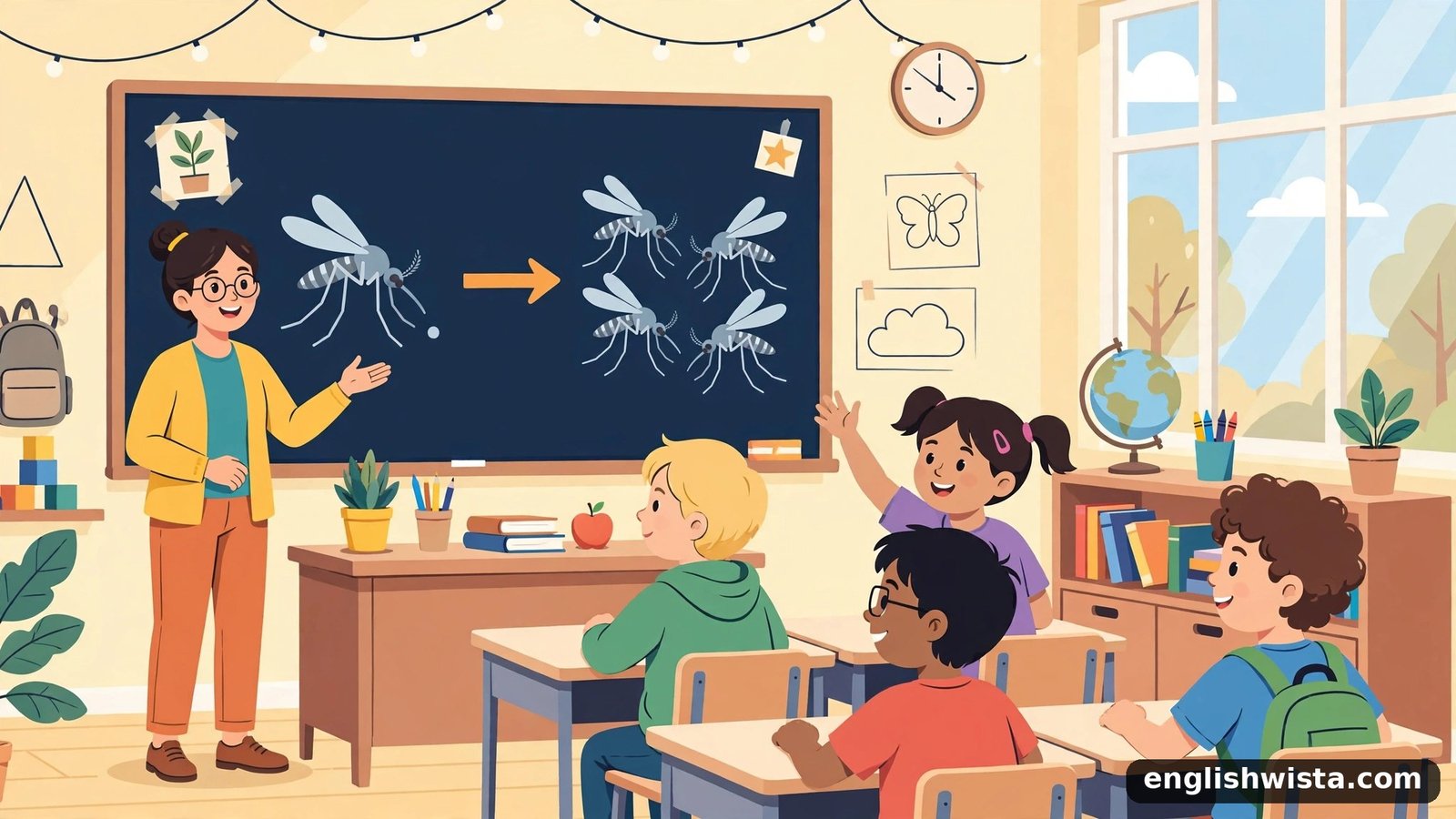 Classroom learning the plural of Mosquito