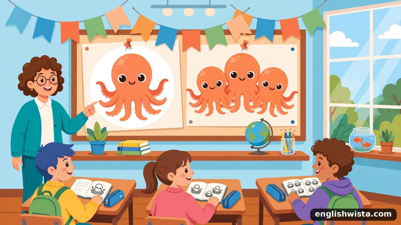 Classroom learning the plural of Octopus