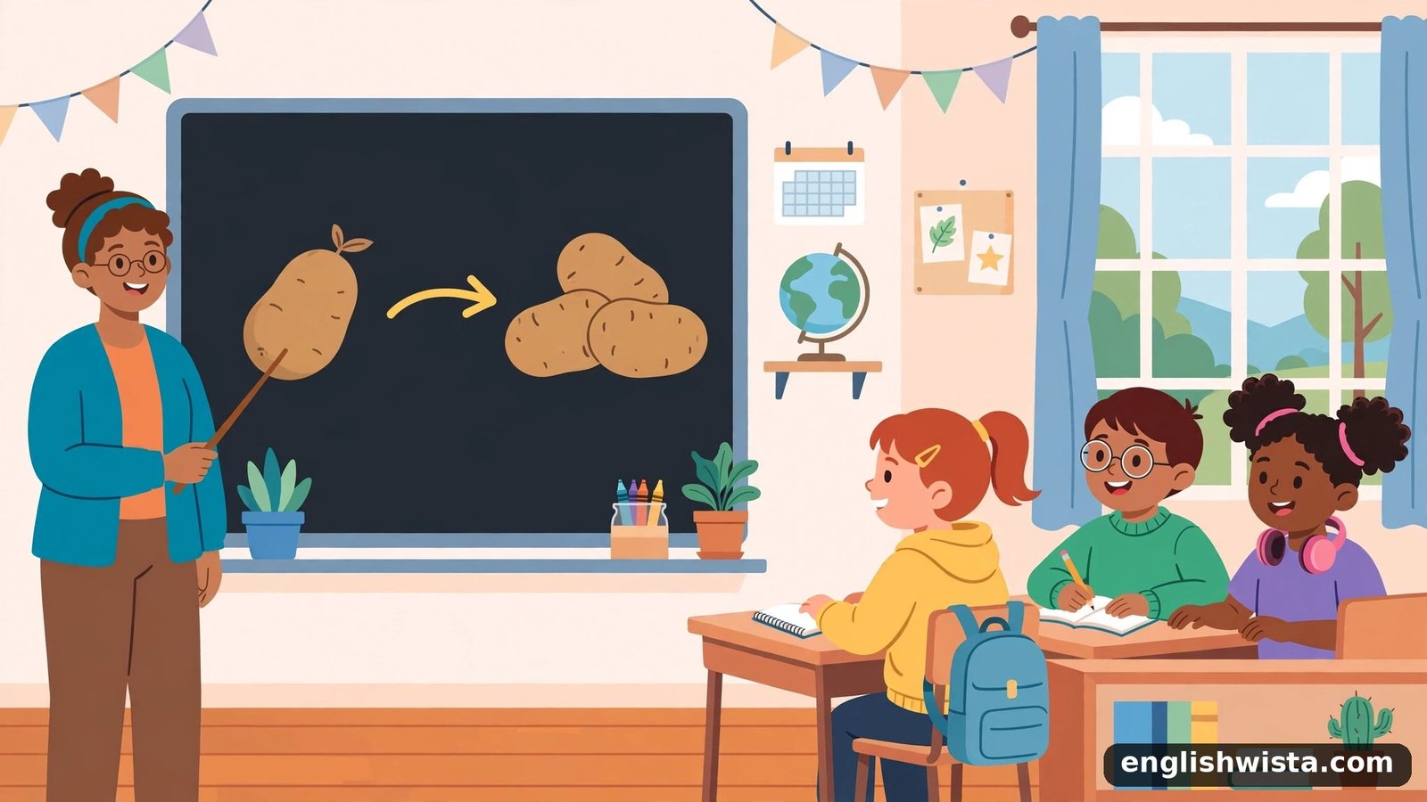 Classroom learning the plural of Potato
