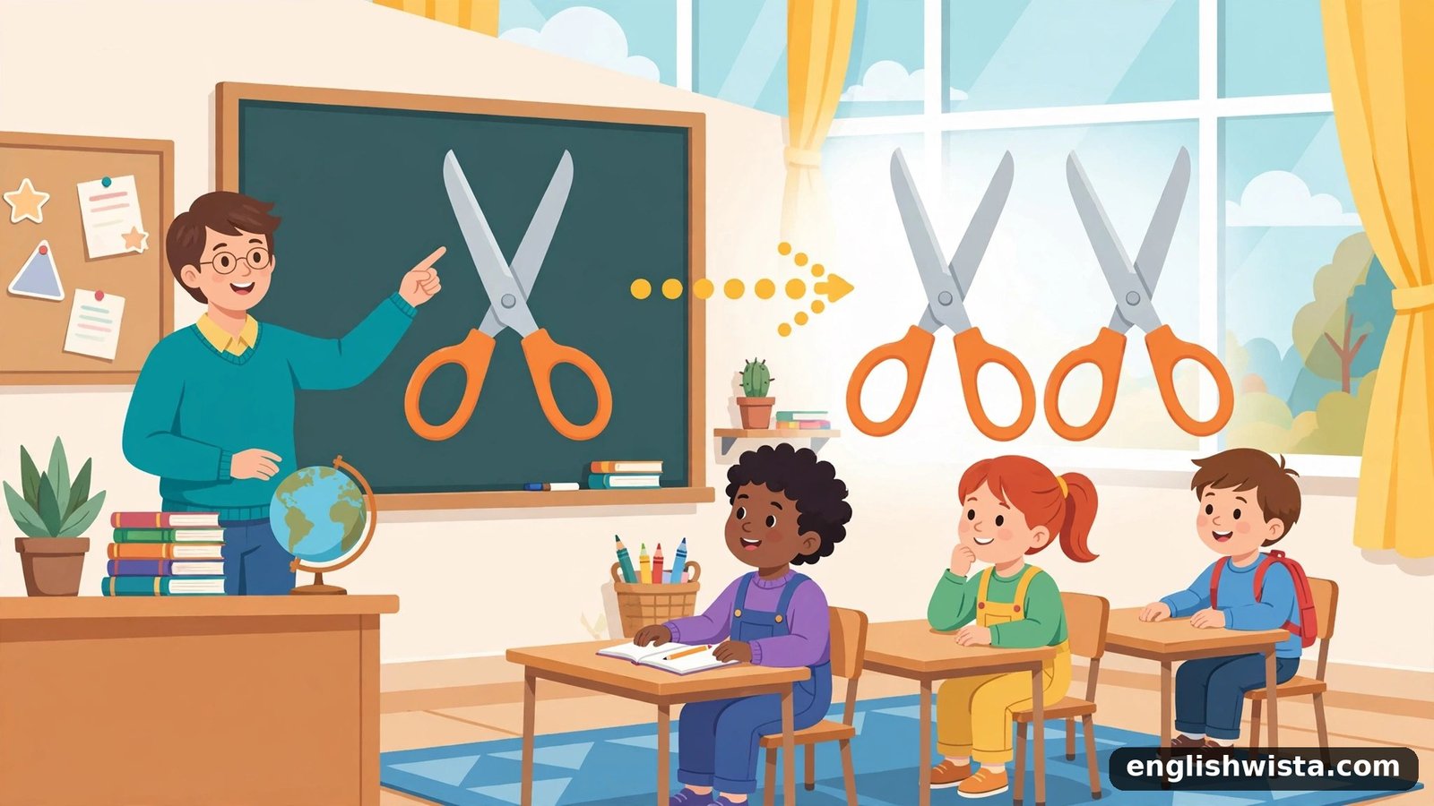 Classroom learning the plural of Scissors Explained