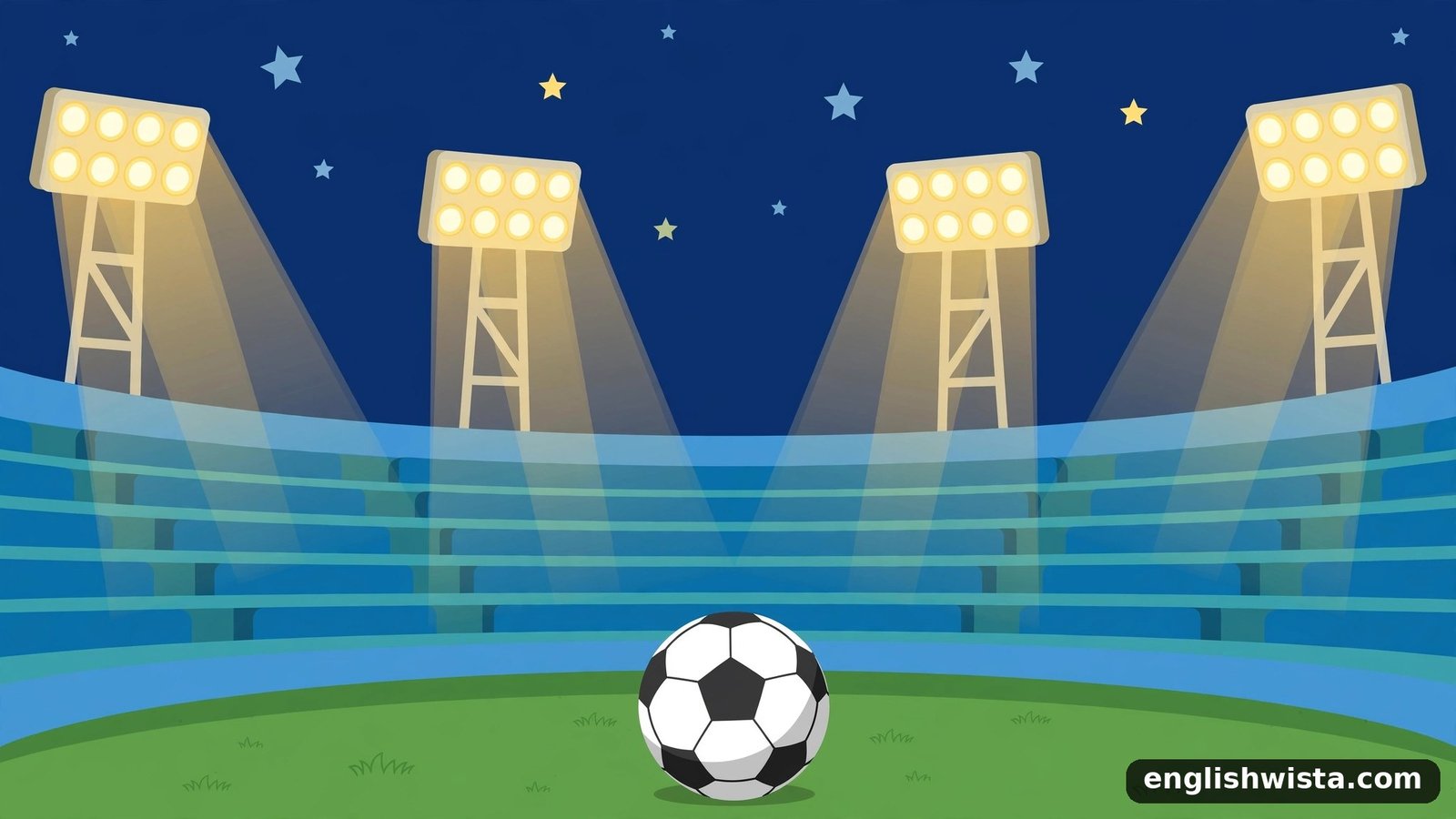Stadium floodlights at night with a soccer ball