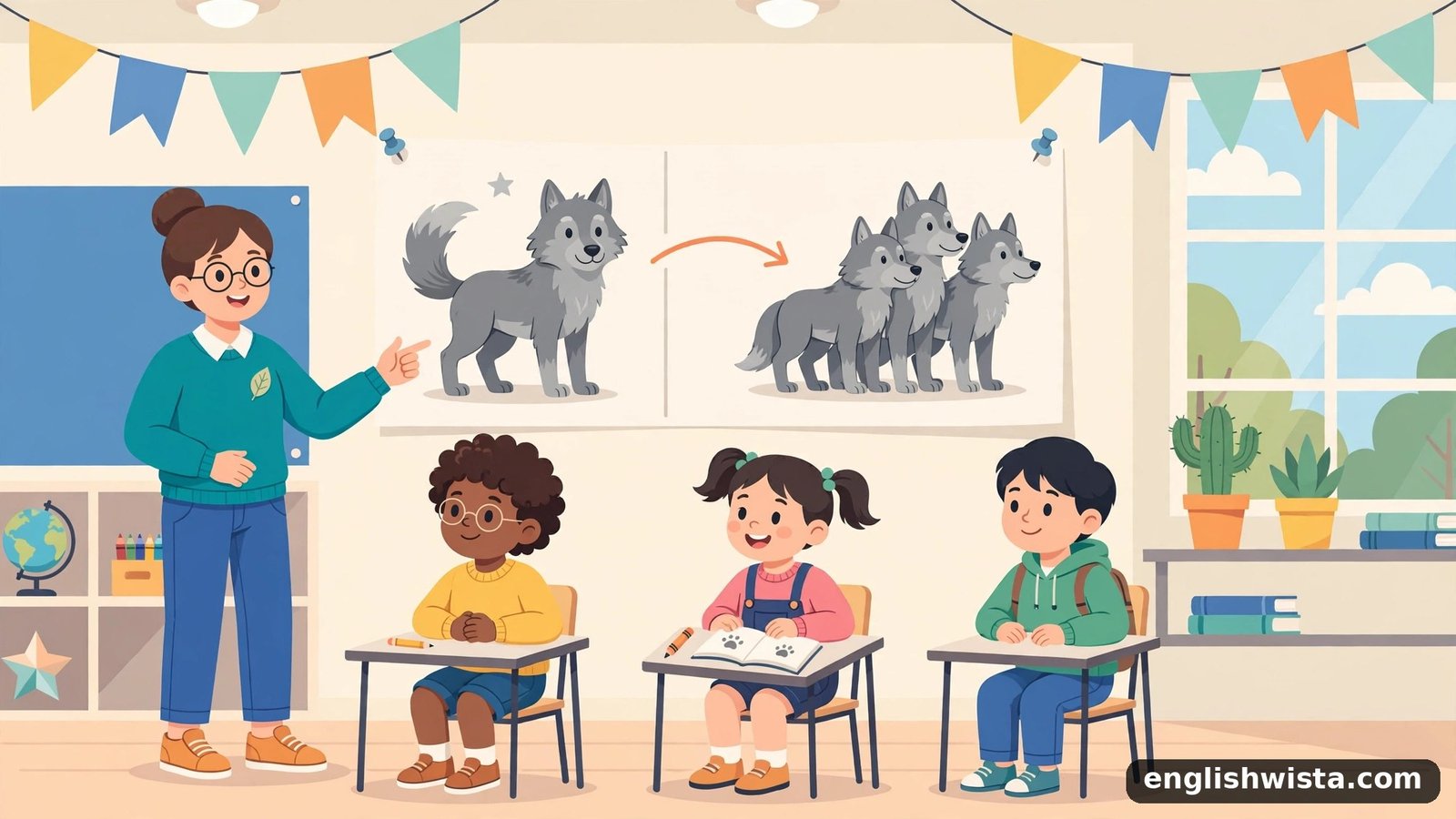 Classroom learning the plural of Wolf