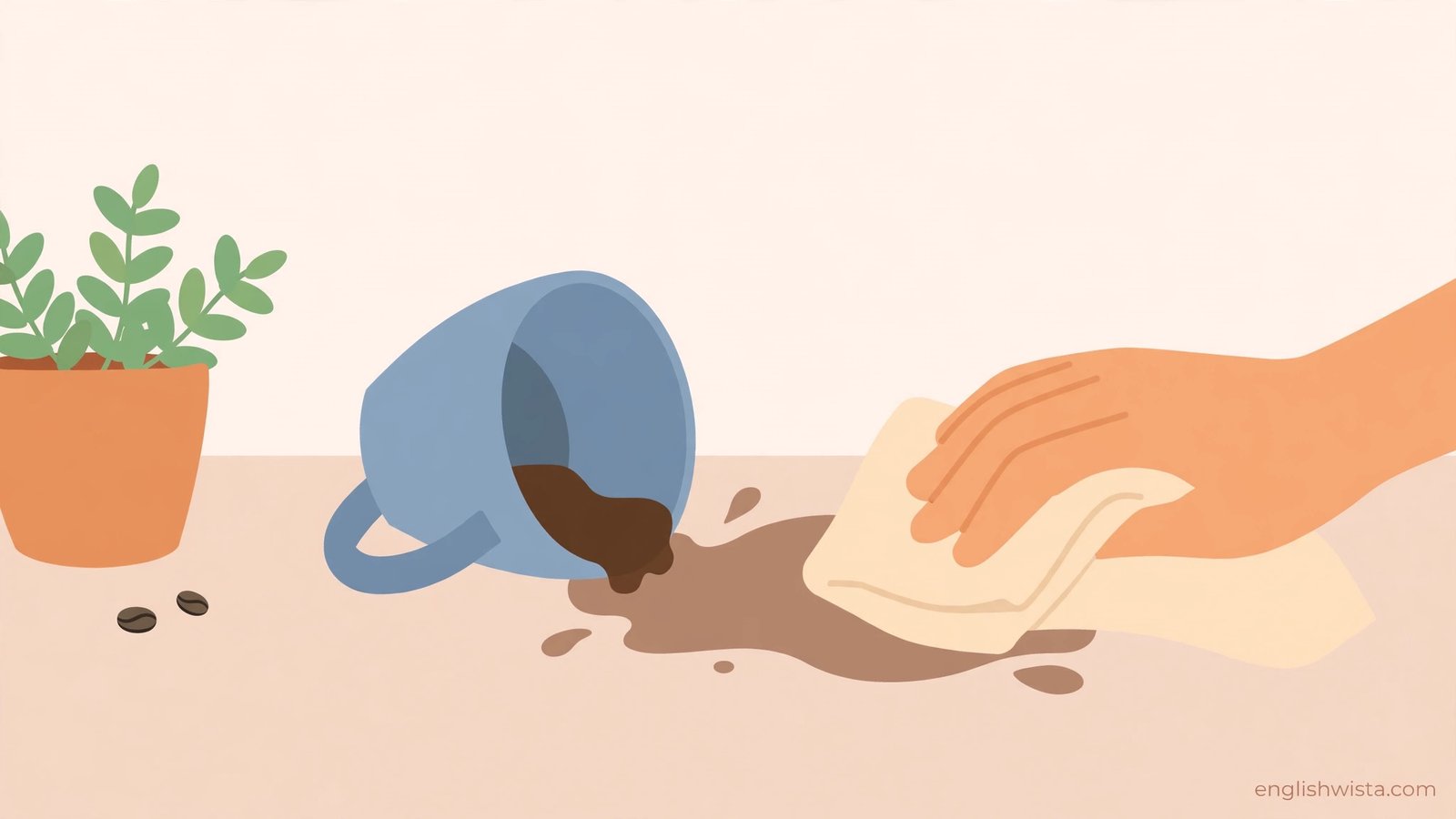 Small spilled cup of coffee as a minor forgivable mistake
