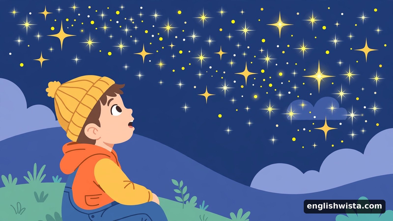 Child wondering at the stars in the night sky