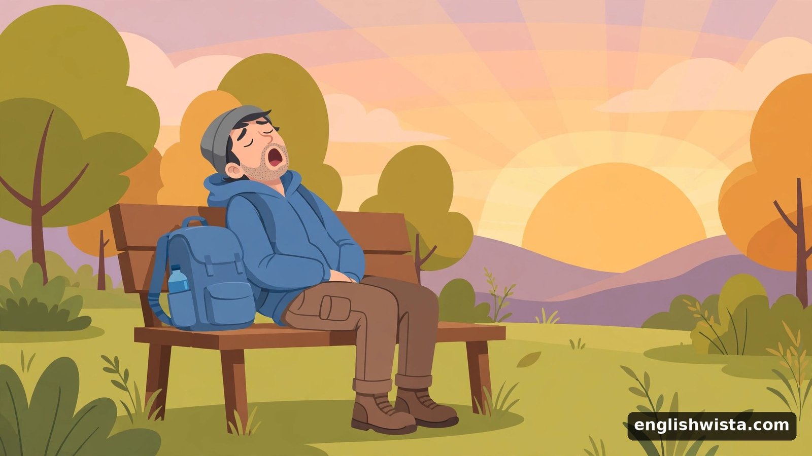 Tired person yawning after a long day