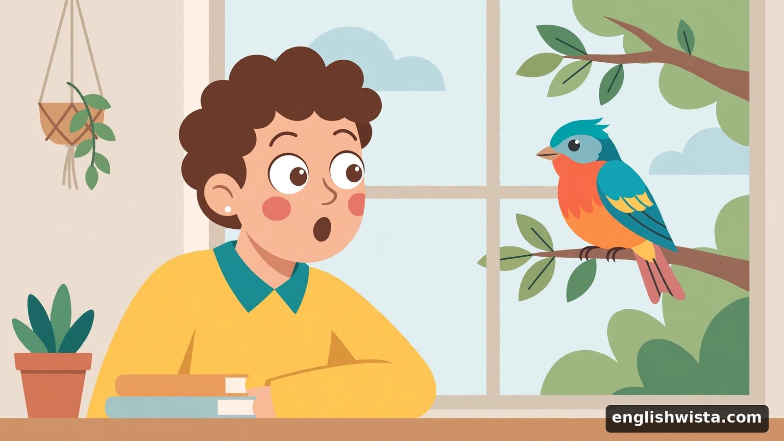 Person noticing a bird outside for see