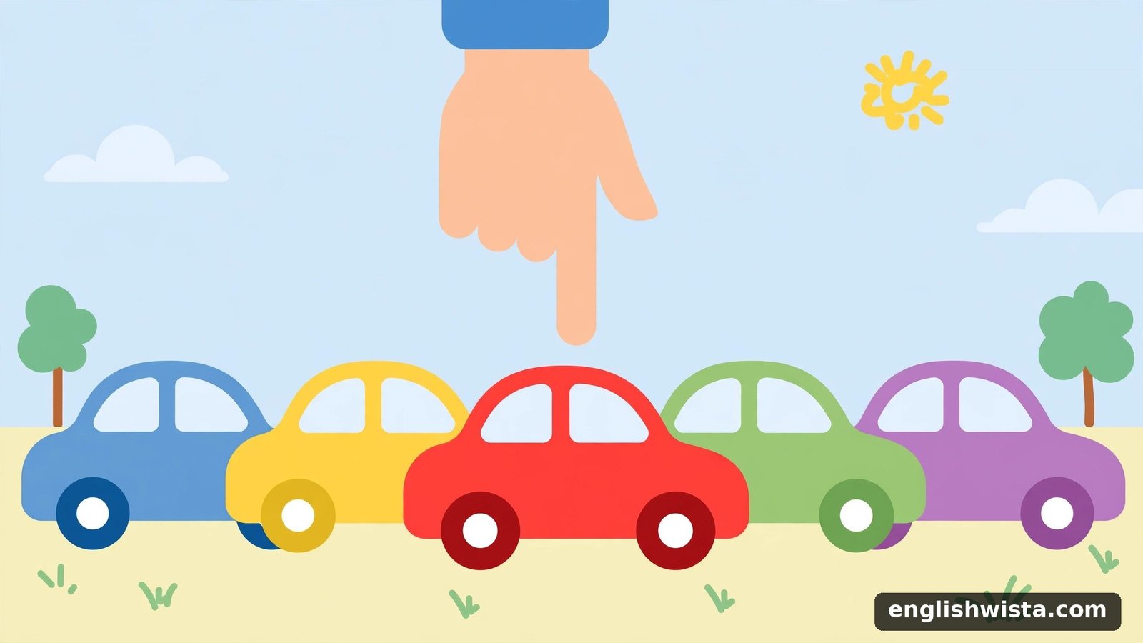 Hand pointing at a red car for that