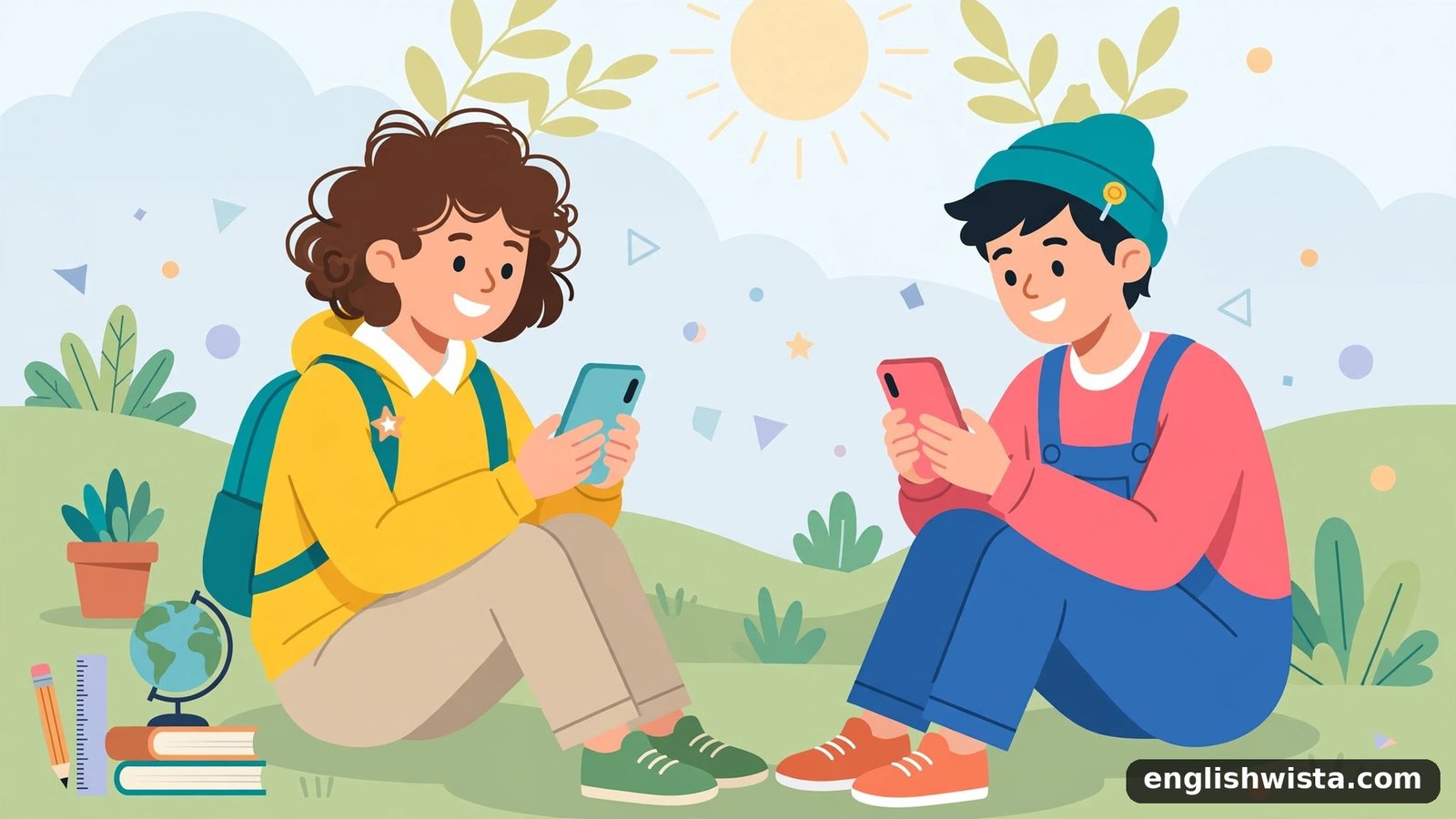 Friends texting illustration