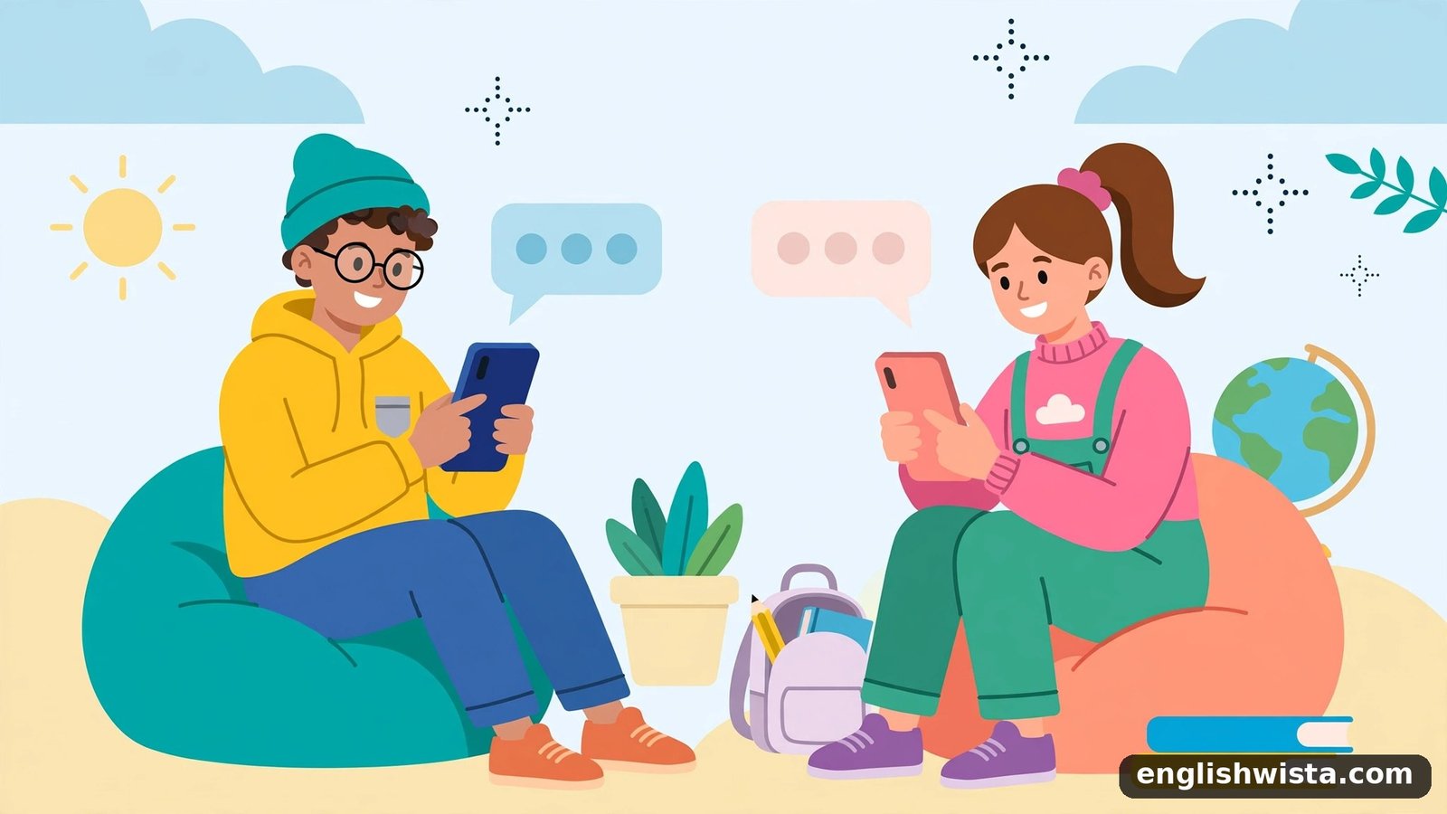 Friends texting illustration