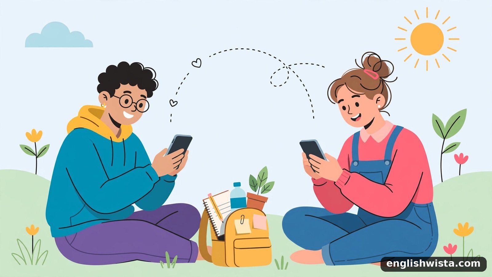Friends texting illustration