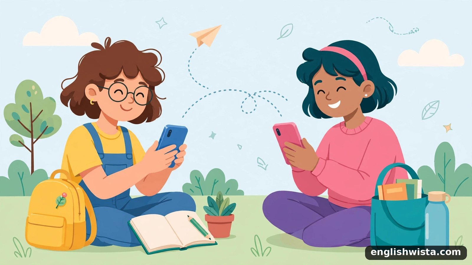 Friends texting illustration