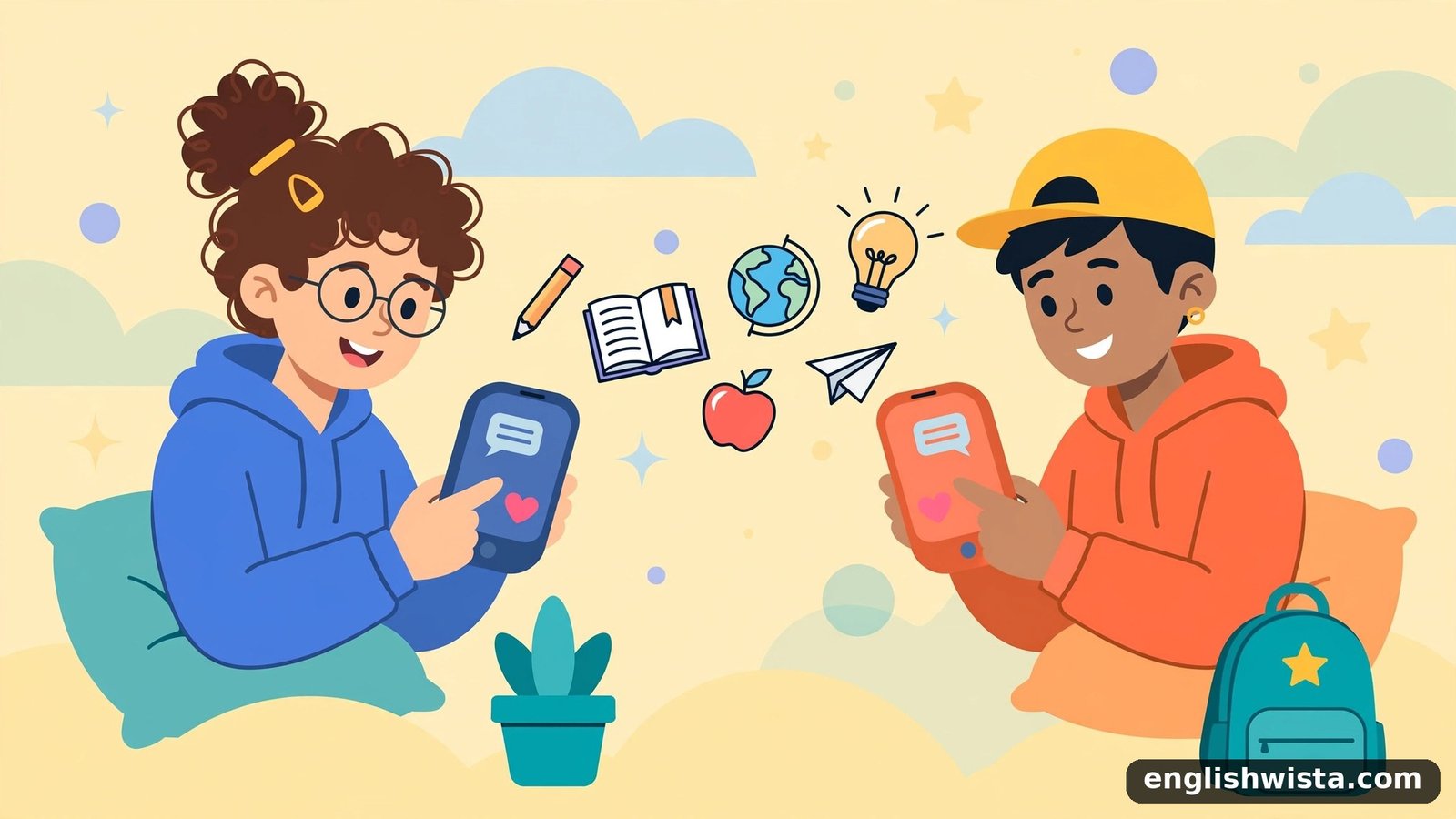 Friends texting illustration