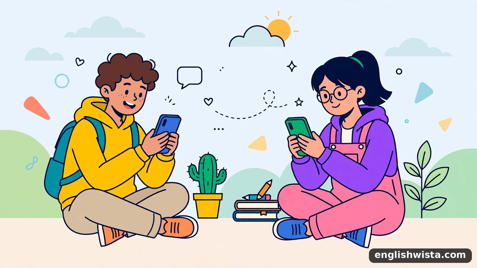 Friends texting illustration